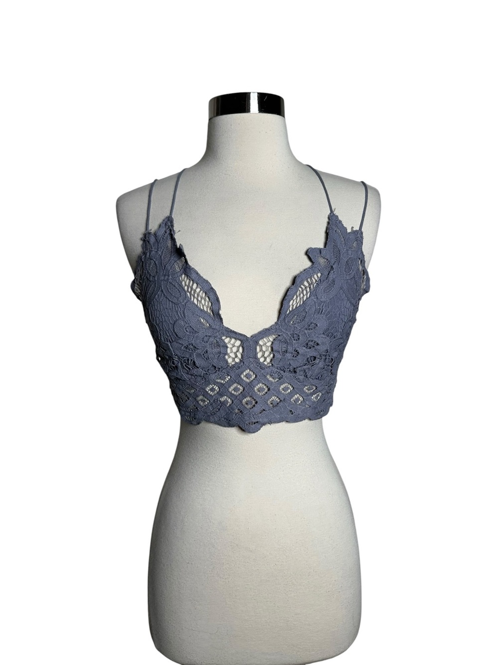 Free People FP One Adella Lace Bralette Boho Smocked Crop Top Gray L